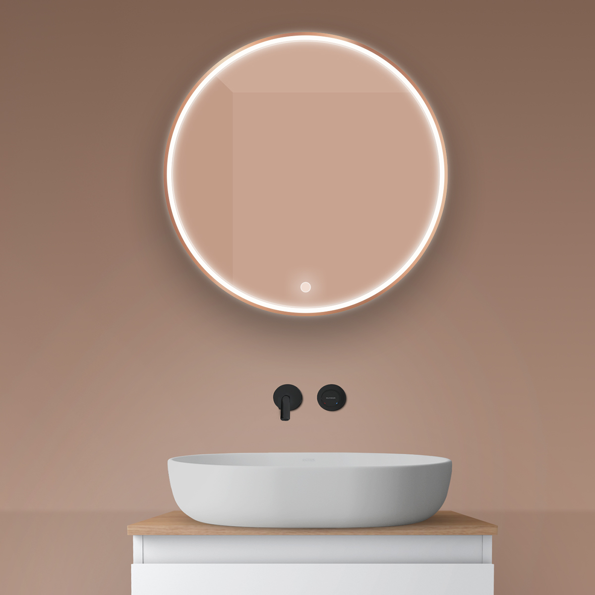 Oltens Nordlis spiegel 60x60 cm rond met verlichting met verwarmingsmat 64100610