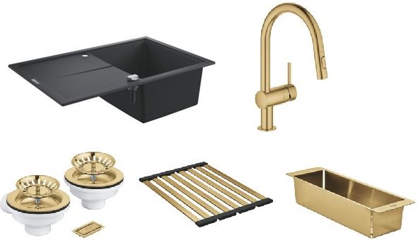 Set keukenkraan Grohe Minta 32321GN2, spoelbak van graniet Grohe K400 31639AP0, 40853GN0, 40854GN0, 40997GN0