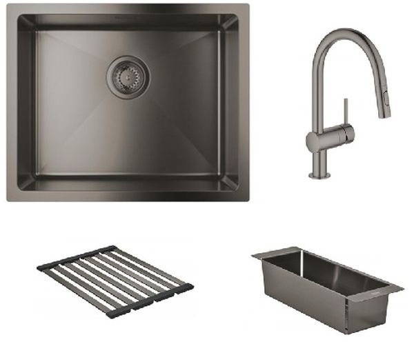 Set stalen spoelbak Grohe K700U 31574AL1, keukenkraan Grohe Minta 32321AL2, 40852AL0, 40856AL0