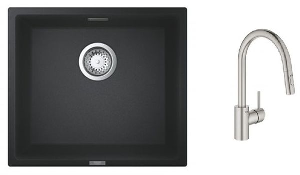 Set keukenkraan Grohe Concetto 31483DC2, spoelbak van graniet Grohe K700 31653AP0