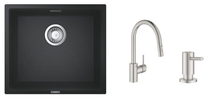 Set keukenkraan Grohe Concetto 31483DC2, spoelbak van graniet Grohe K700 31653AP0, 40535DC0