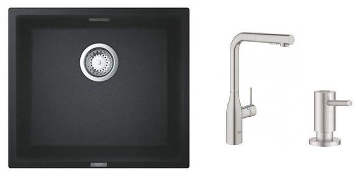 Set keukenkraan Grohe Essence 30270DC0, spoelbak van graniet Grohe K700 31653AP0, 40535DC0