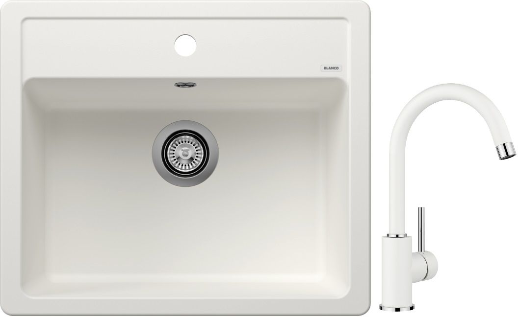 Set spoelbak van graniet Blanco Legra 6 523334, keukenkraan Blanco Mida 519418