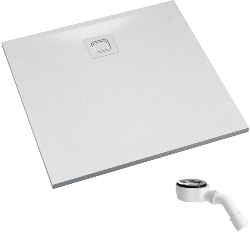 Schedpol Majestic White Stone vierkante douchebak met sifon 80x80 cm wit 3.3500/B/ST-M6/B