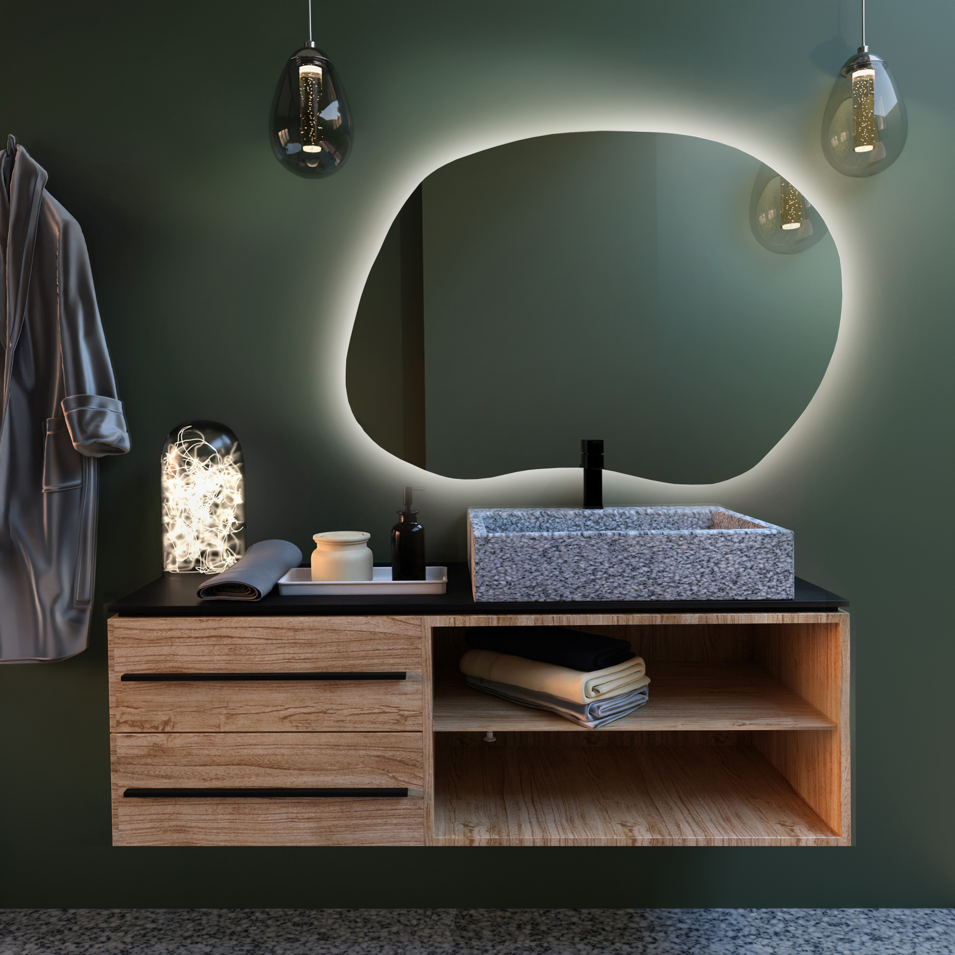 Baltica Design Bright Stain II spiegel 70x50 cm met verlichting met verwarmingsmat 5904107916149