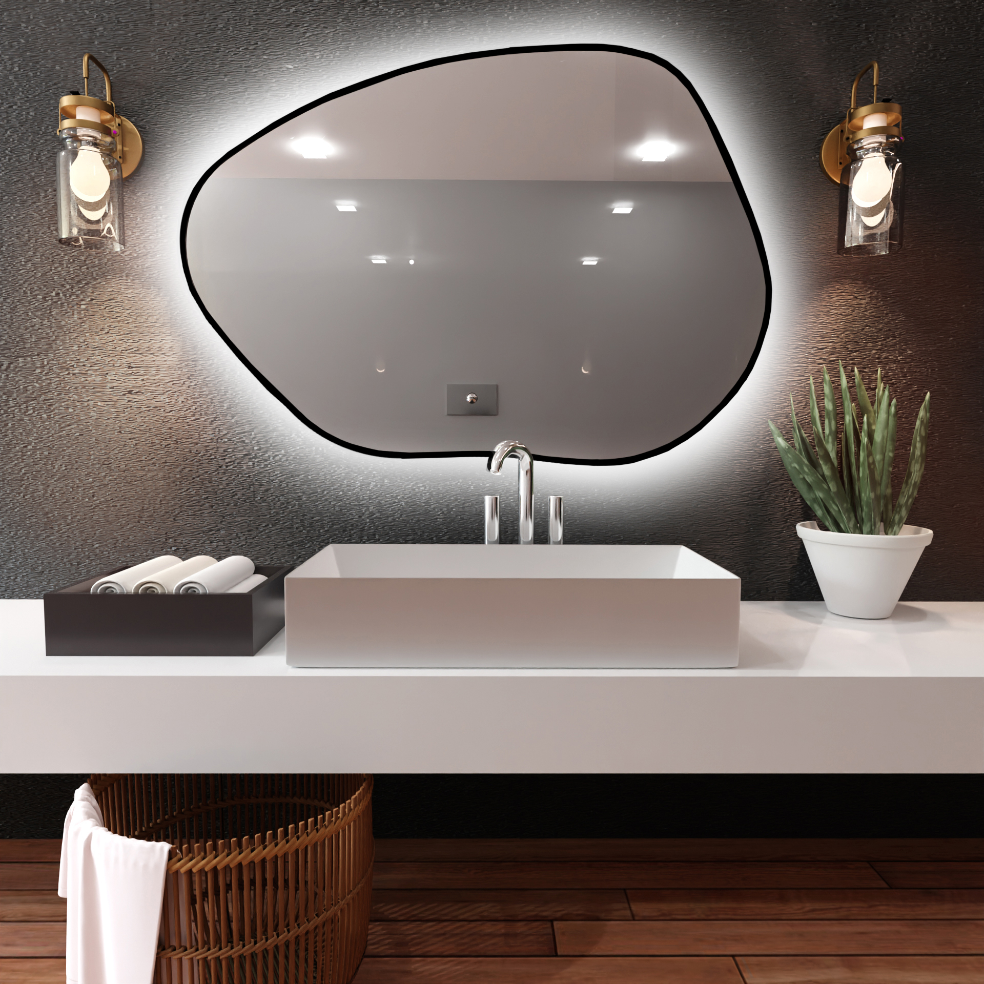 Baltica Design Bright Stain I spiegel 80x57 cm met verlichting met verwarmingsmat zwart 5904107921549