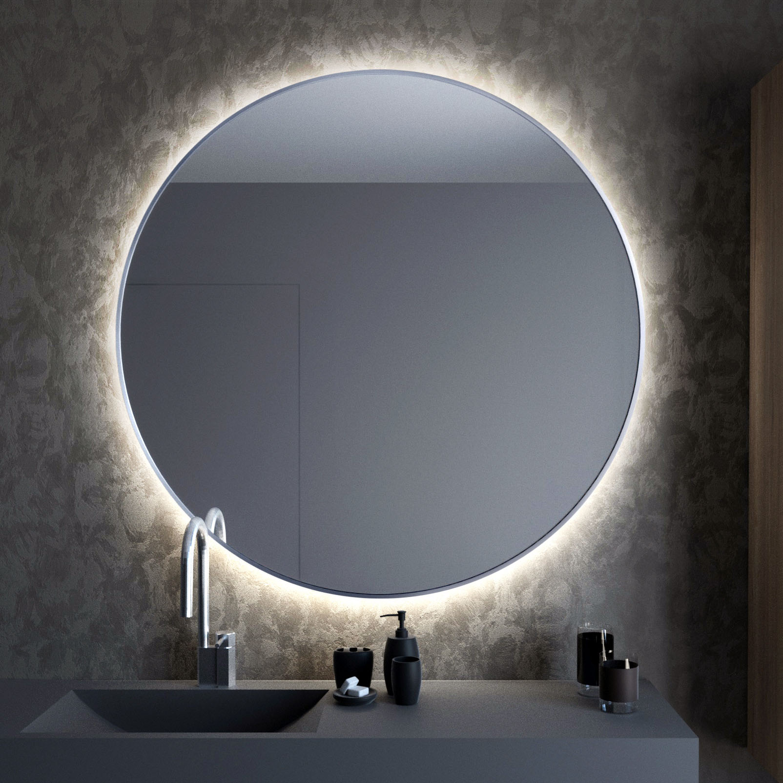 Baltica Design Tiny Border Bright spiegel 90x90 cm rond met verlichting met verwarmingsmat zilveren 5904107912363