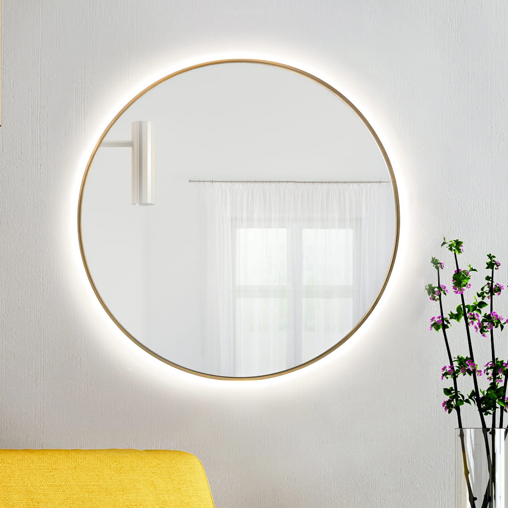 Baltica Design Tiny Border Bright spiegel 100x100 cm rond met verlichting met verwarmingsmat gouden 5904107911809