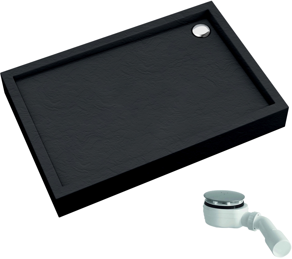 Schedline Favory Plus Black Stone rechthoekige douchebak met sifon 100x90 cm zwart 3ST.F1P-90100/C/ST