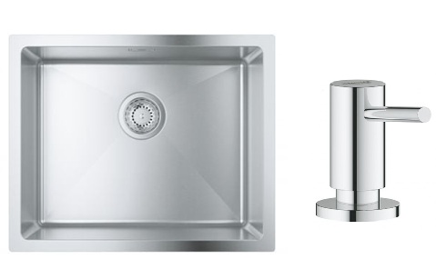 Set stalen spoelbak Grohe K700 31726SD0, vloeistofdispenser Grohe Cosmopolitan 40535000