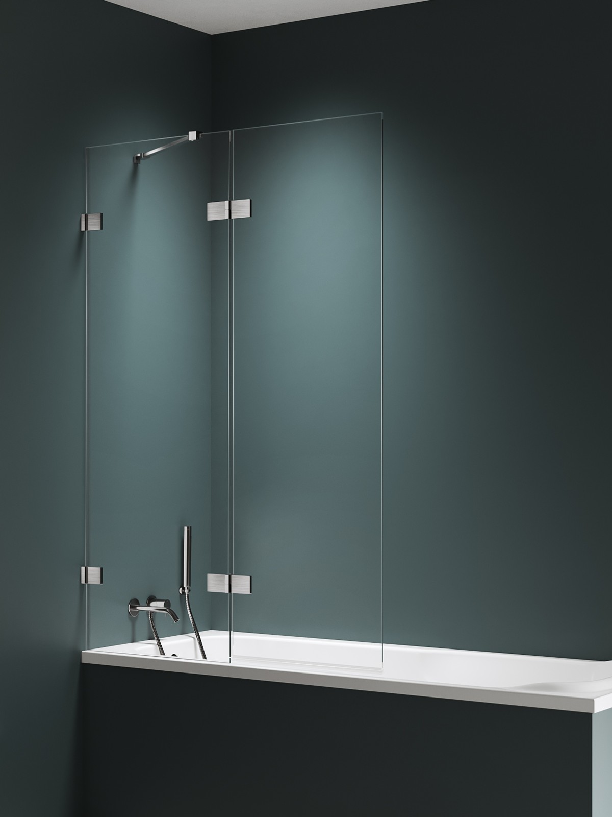 New Trendy Avexa Nickel Brushed badscherm 100 cm tweedelig geborsteld/helder glas EXK-8750