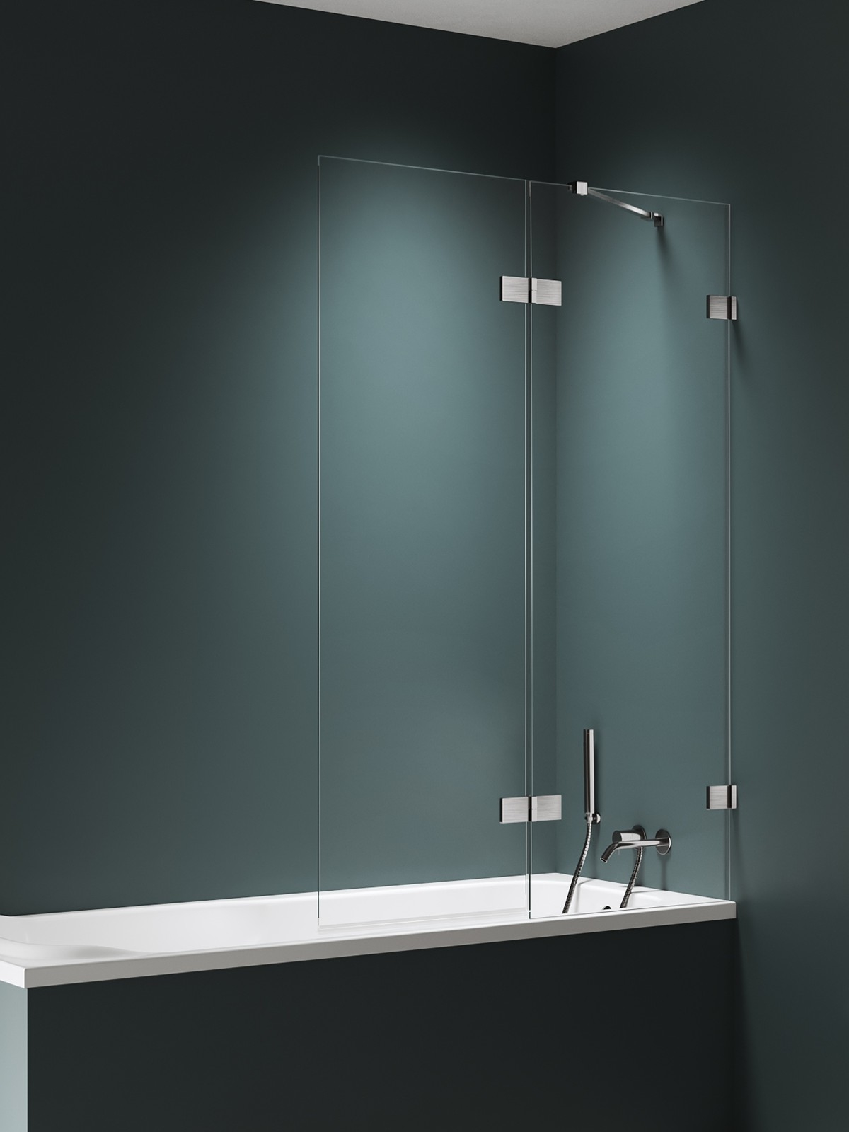 New Trendy Avexa Nickel Brushed badscherm 120 cm tweedelig geborsteld/helder glas EXK-8755