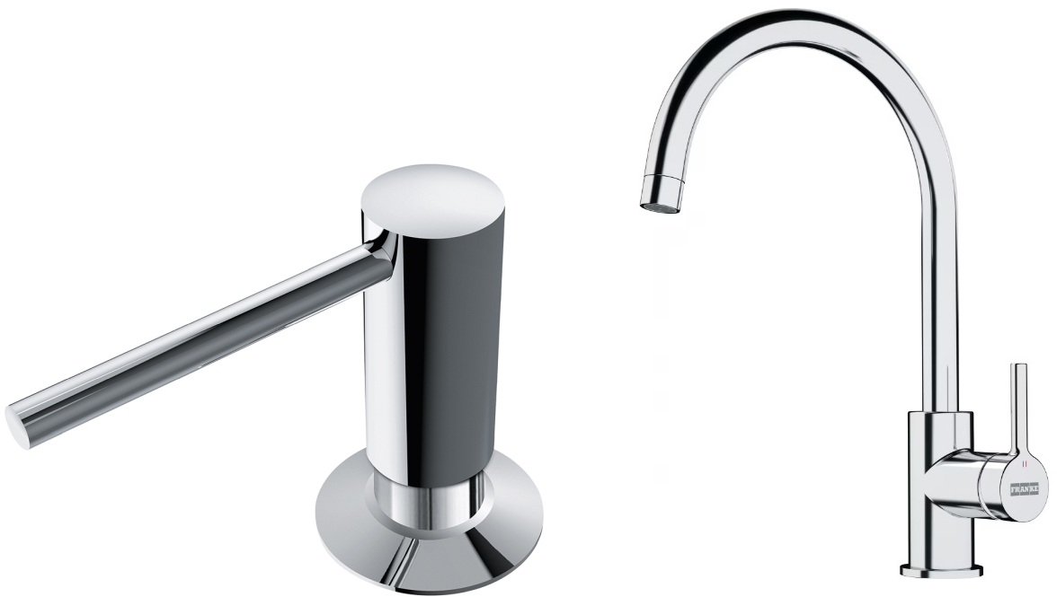 Set keukenkraan Franke Lina 115.0693.228, vloeistofdispenser Franke Comfort 119.0584.065