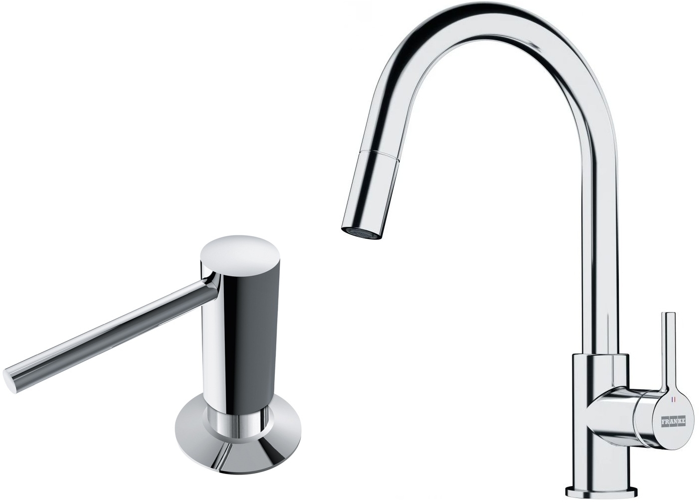 Set keukenkraan Franke Lina 115.0693.229, vloeistofdispenser Franke Comfort 119.0584.065