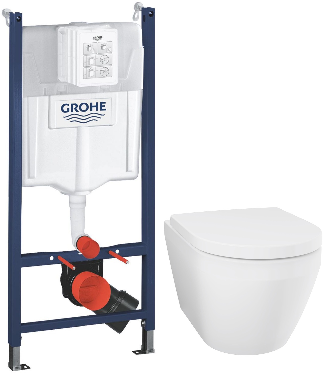 Set toiletpot met softclose toiletbril Grohe Euro Ceramic 102510SH00, inbouwframe Grohe Solido 38971000