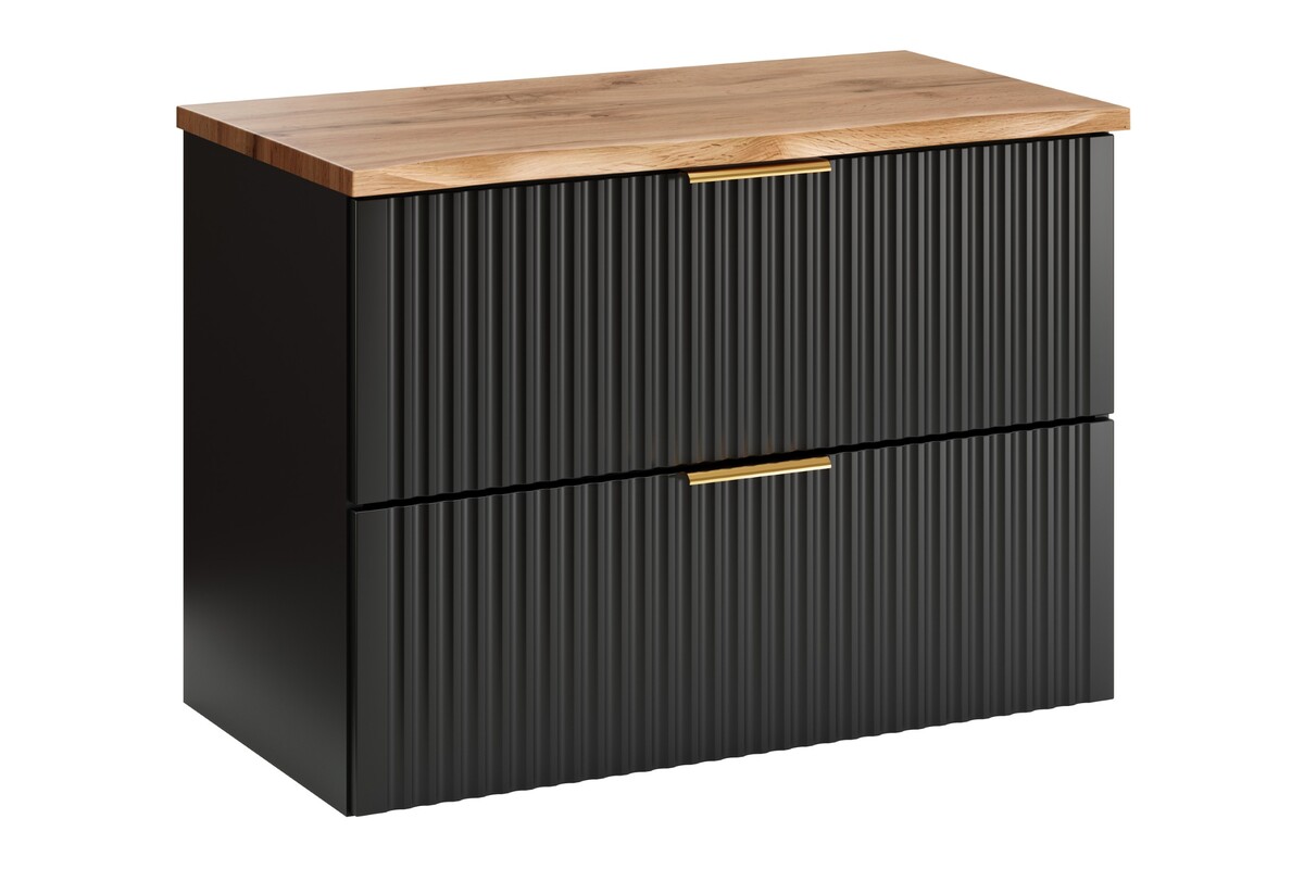 Set kast Comad Adel Black ADEL BLACK  82-80-B-2S, badkamerblad op kast Comad Nature Wotan NATURE WOTAN 89-80-46 M
