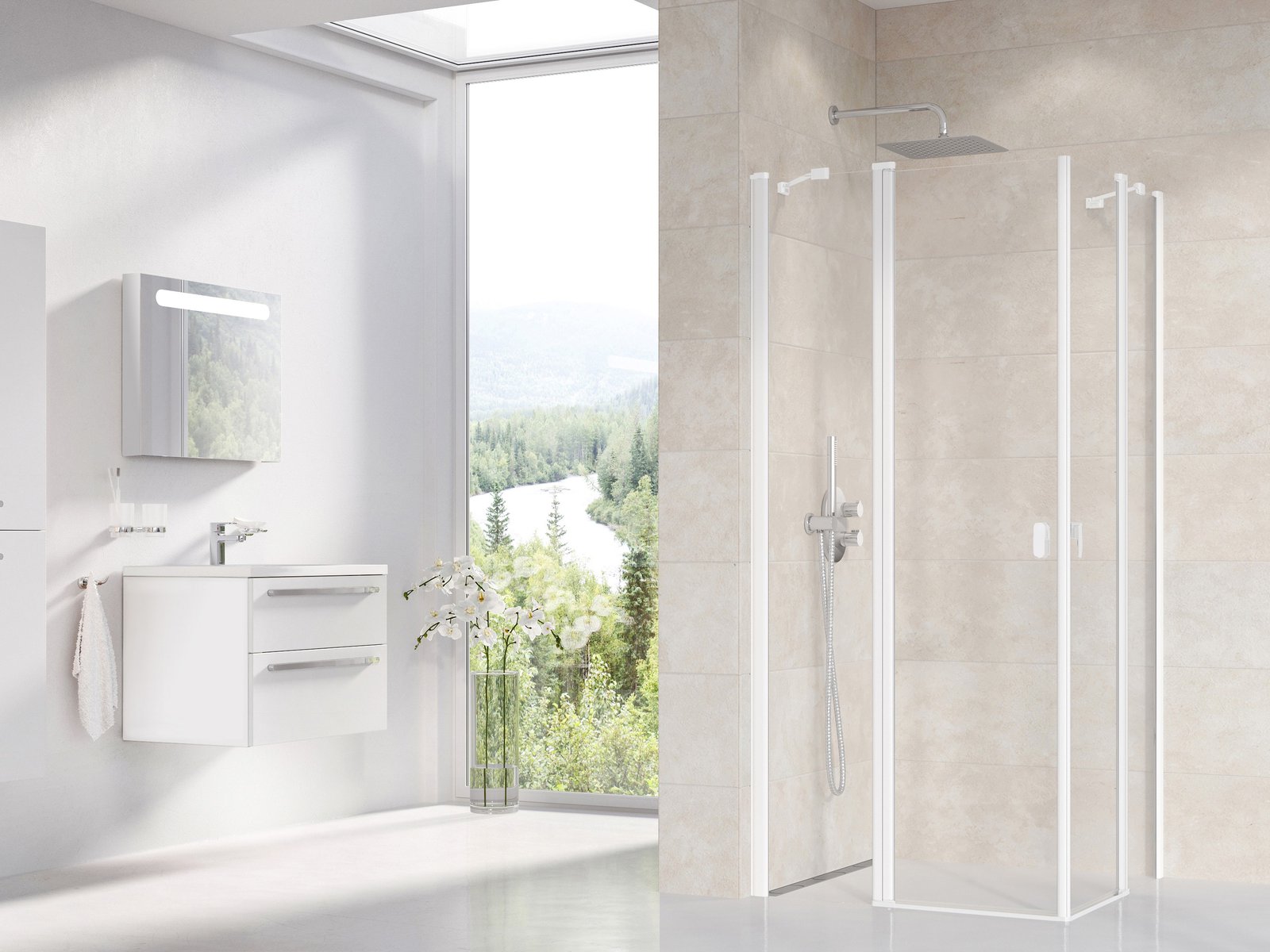 Ravak Chrome douchedeur 80 cm kantelbaar wit mat/helder glas 1QV40E00Z1