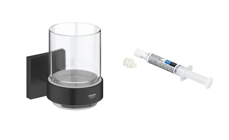 Set beker voor tandenpoetsen Grohe Start Cube 410972430, lijm Grohe QuickGlue 41127000