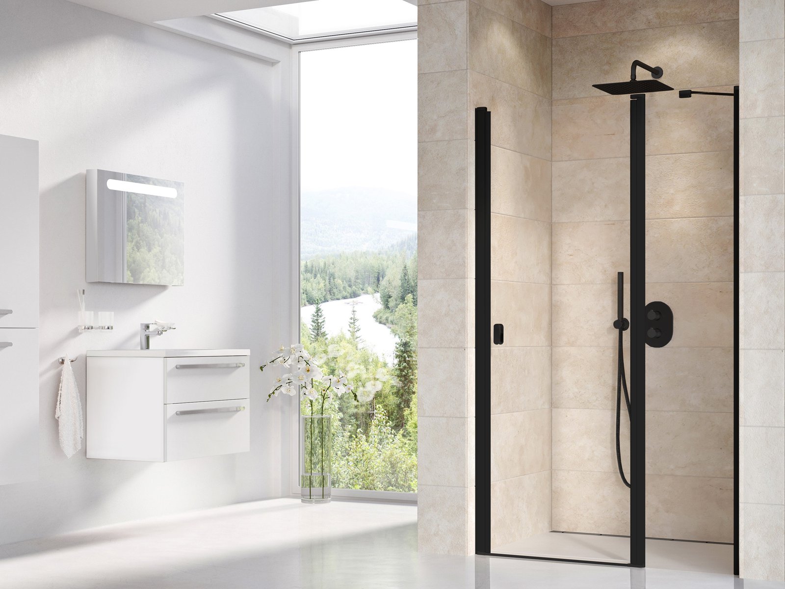 Ravak Chrome douchedeur 120 cm kantelbaar zwart mat/helder glas 0QVGC300Z1