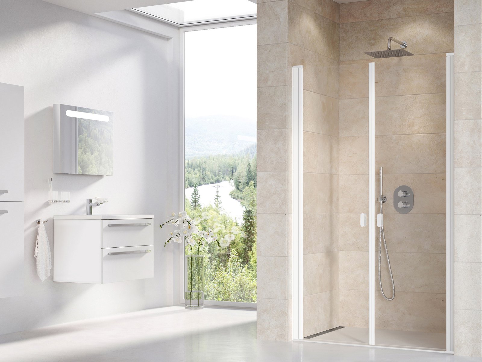 Ravak Chrome douchedeur 90 cm kantelbaar wit mat/helder glas 0QV7CE0LZ1
