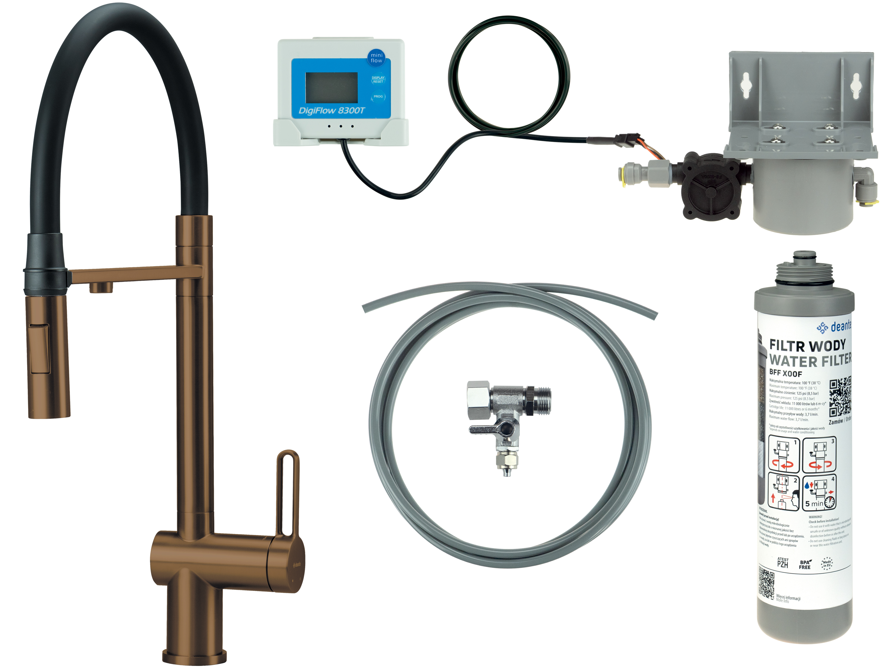 Deante Magnetic keukenkraan starterkit staand bruin BRMFC75M