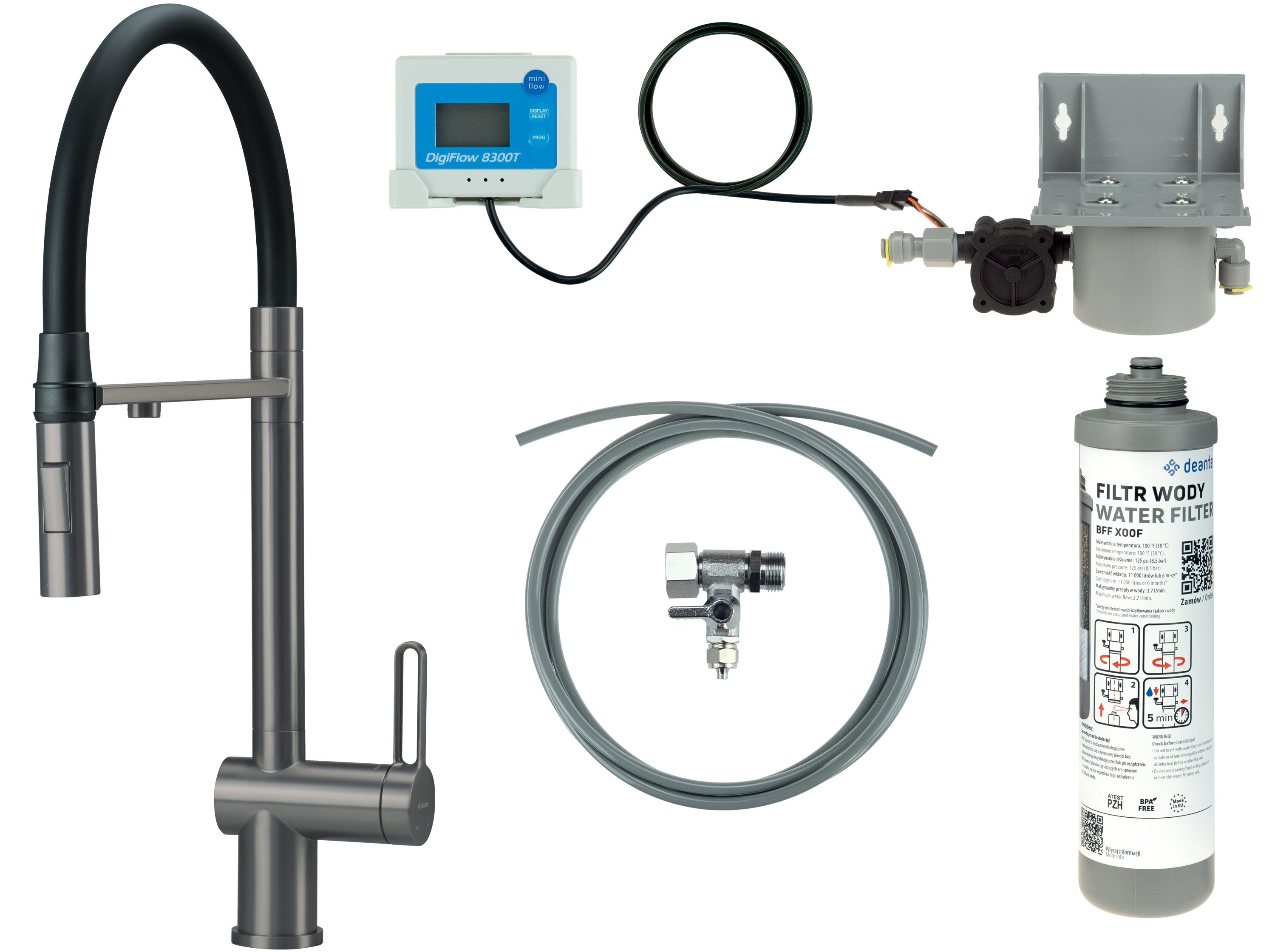 Deante Magnetic keukenkraan starterkit staand grafiet /grijs BRMFD75M