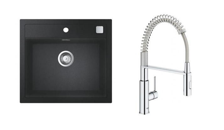 Set spoelbak van graniet Grohe K700 31651AP0, keukenkraan Grohe Get 30361000