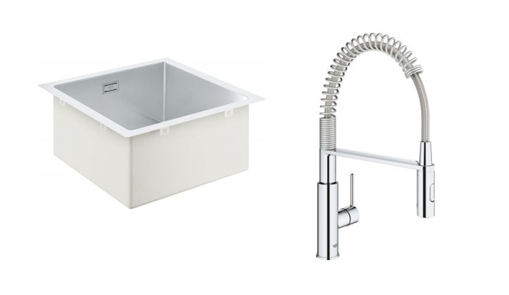 Set keukenkraan Grohe Get 30361000, stalen spoelbak Grohe K700 31578SD1