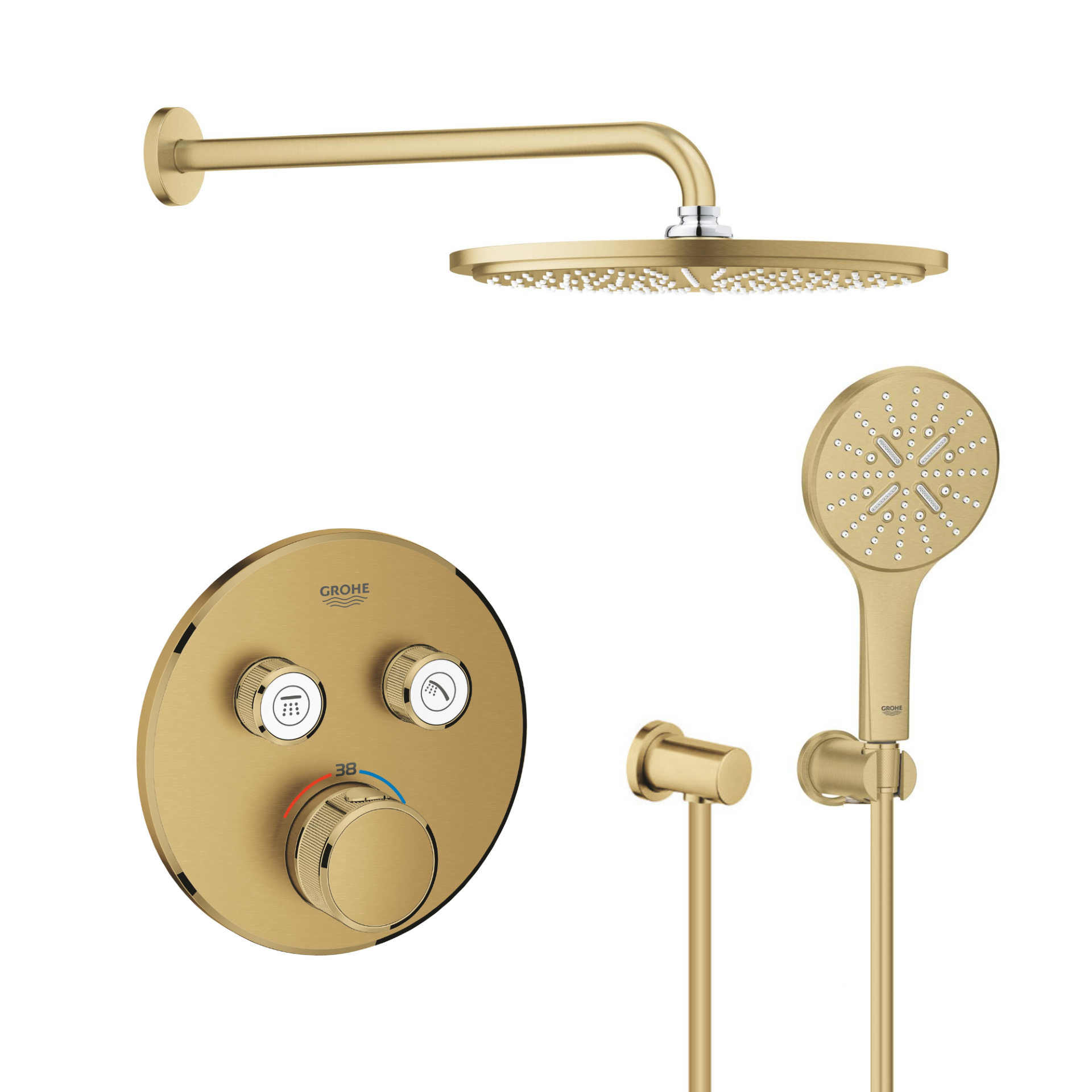 Set regendouche met arm Grohe Rainshower 26066GN0, bad- en douchekraan Grohe Grohtherm SmartControl 29119GN0, 26574GN0, 27057GN0, 27074GN0, 28362GL1