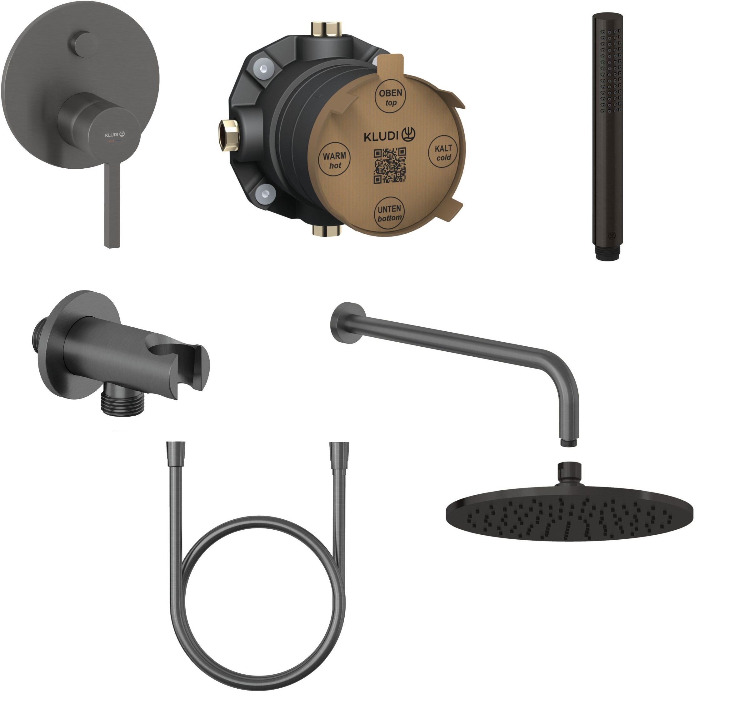Set bad- en douchekraan Kludi Nova Fonte Puristic 20759N215, regendouche Kludi A-QA 64325N2-00, 66514N2-00, 88022, 39120N2-00, 65567N2-00, 61071N2-00