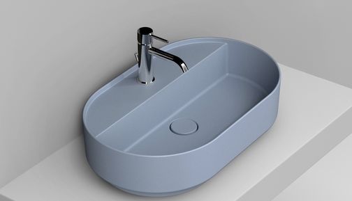 Ceramica Dolomite Noemi wastafel 65x40 cm ovaal opbouw blauw mat D312071