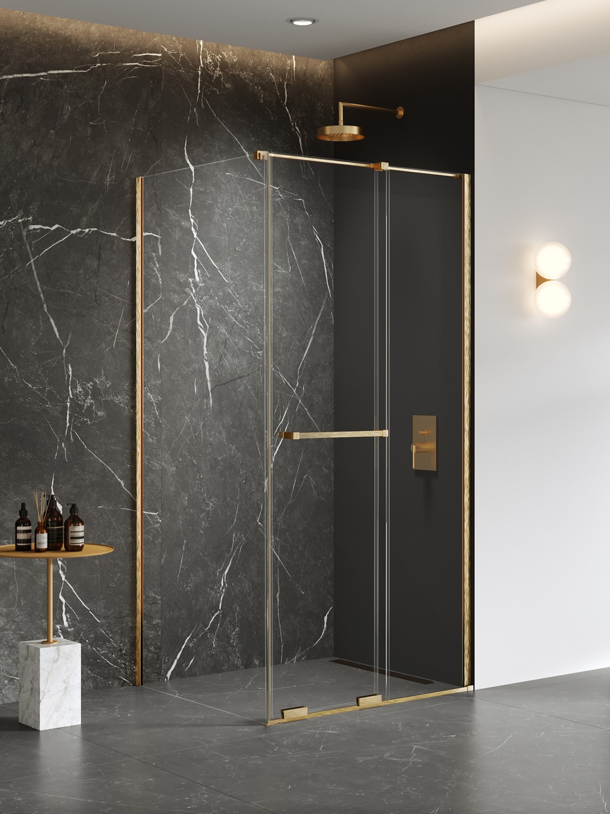 New Trendy Smart douchecabine 120x80 cm rechthoekig gouden geborsteld/helder glas EXK-7570