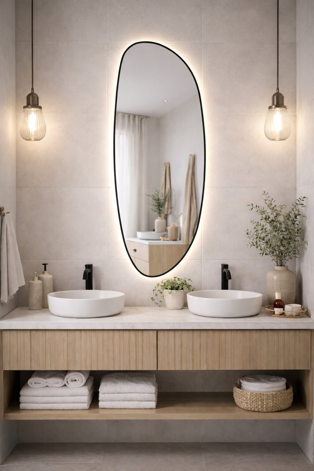 Baltica Design Stone Fluid spiegel 50x155 cm met verlichting zwart 5904107932743