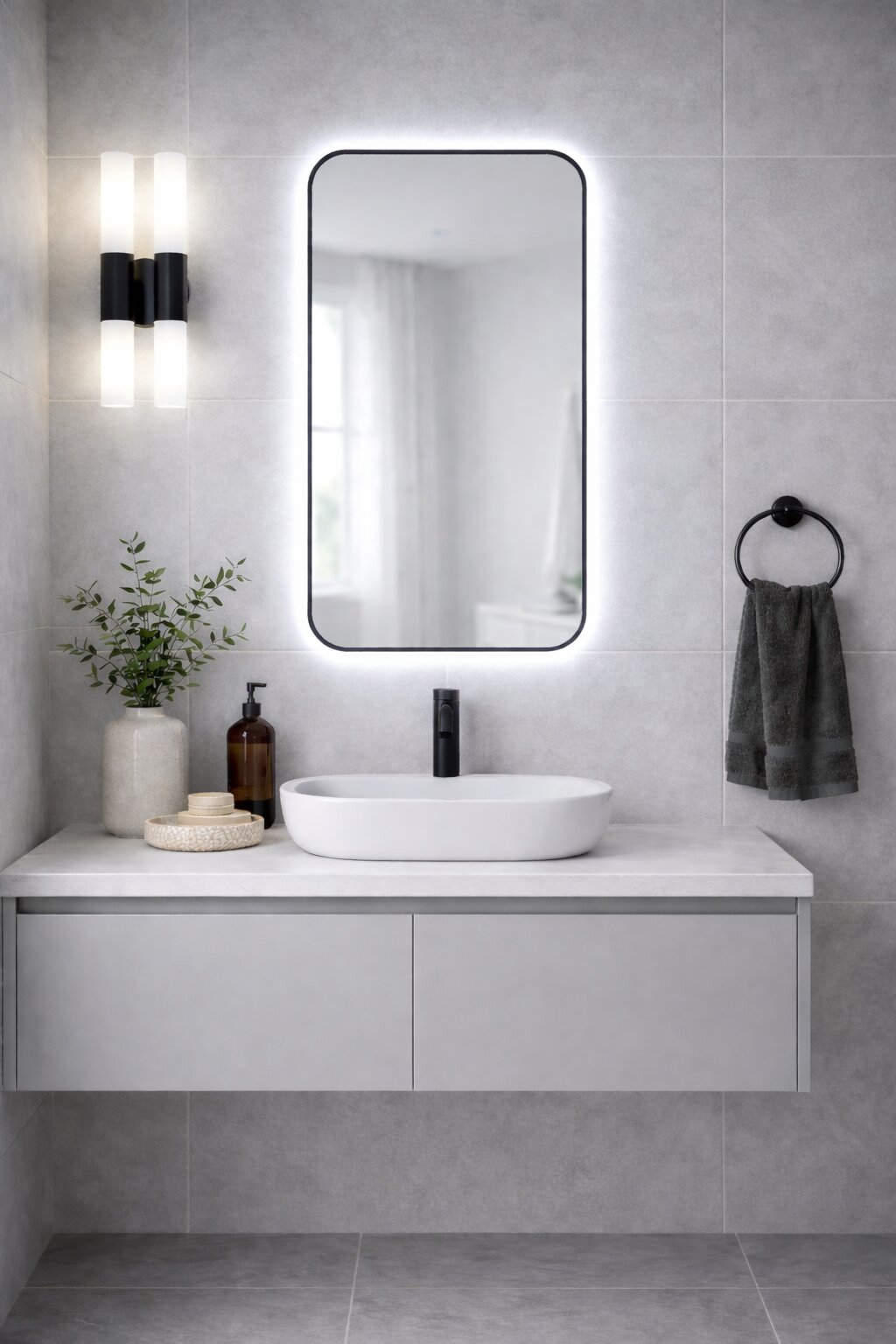 Baltica Design Stone Aura spiegel 60x90 cm met verlichting zwart 5904107932811