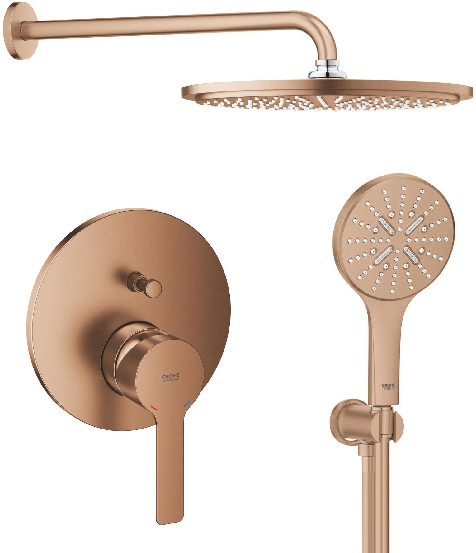 Set regendouche met arm Grohe Rainshower 26066DL0, bad- en douchekraan Grohe Lineare 24064DL1, 26574DL0, 26658DL0, 28388DA1