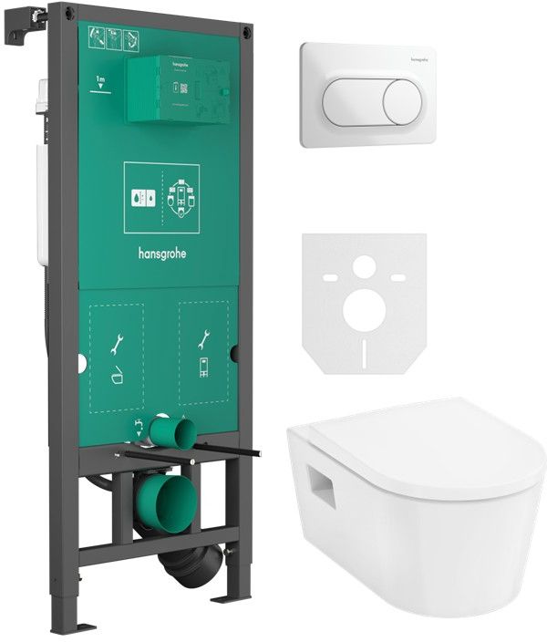 Set toiletpot met softclose toiletbril Hansgrohe EluPura Original S 60288450, inbouwframe Hansgrohe iFrame universal 01022180, 66002700