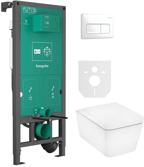 Set toiletpot met softclose toiletbril Hansgrohe EluPura Q 60293450, inbouwframe Hansgrohe iFrame universal 01022180, 66001450