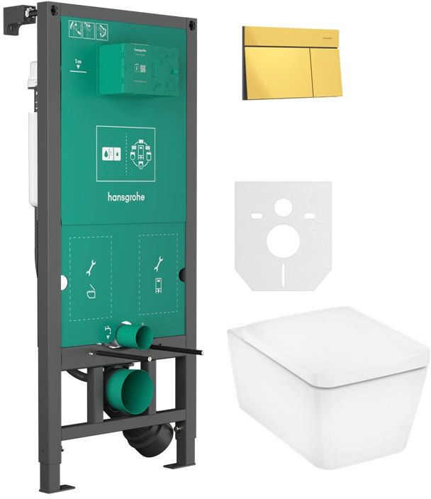 Set toiletpot met softclose toiletbril Hansgrohe EluPura Q 60293450, spoelknop Hansgrohe Element E 66003990, 01022180