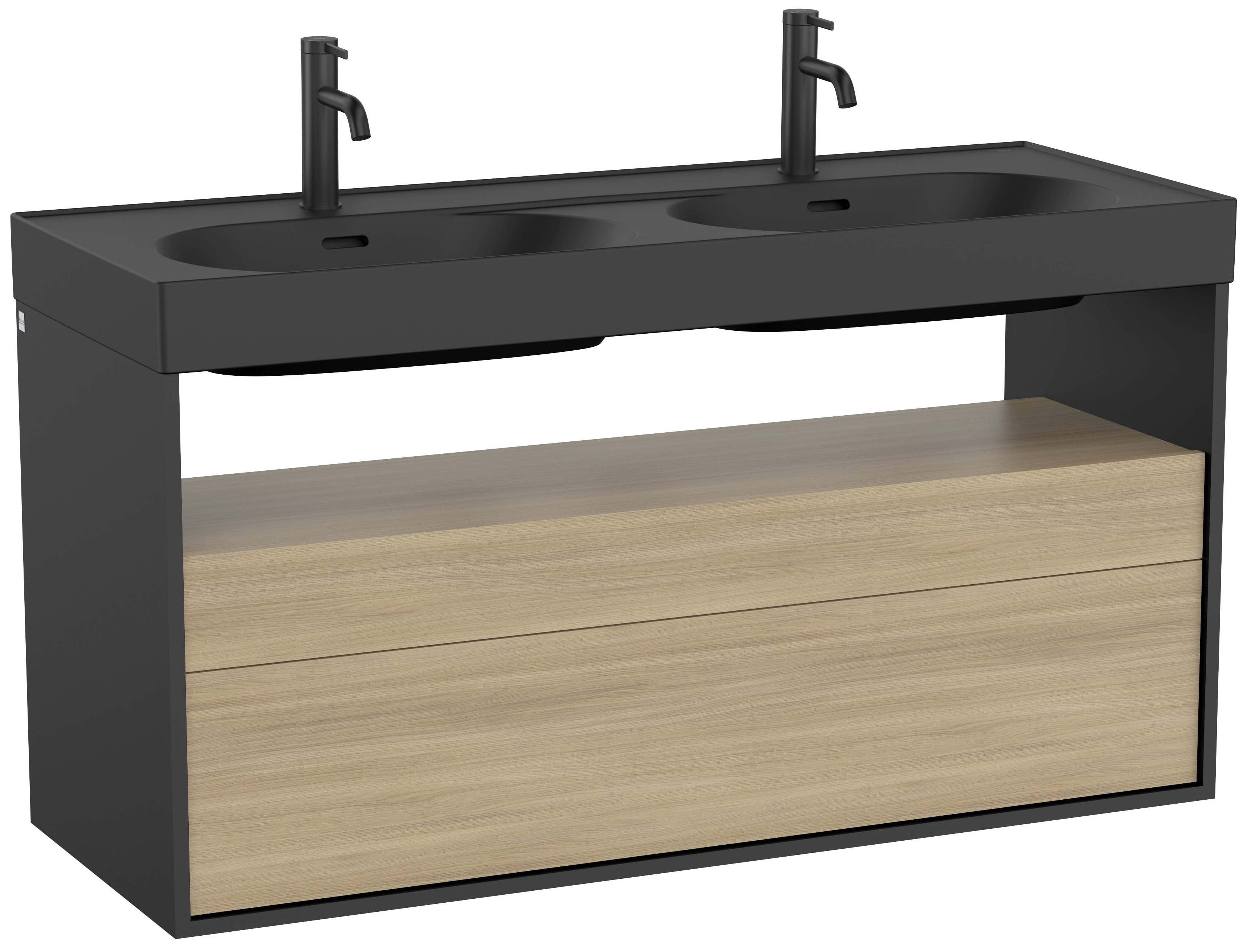 Roca Meridian kast 120x46x56.5 cm hangend onder de wastafel zwart-eik A858109608
