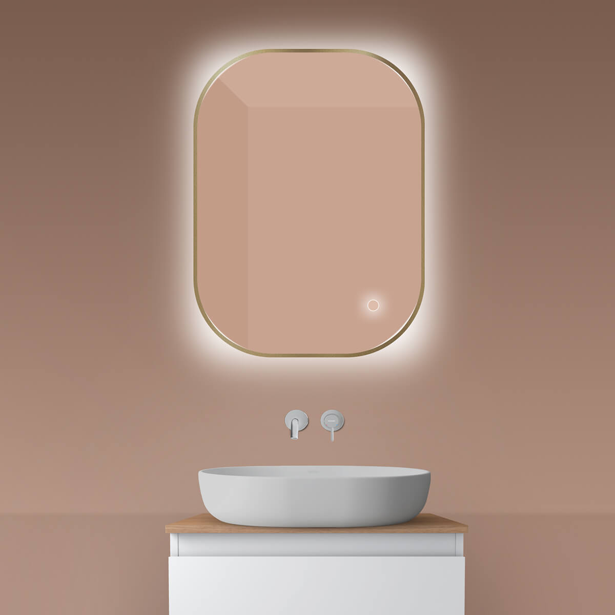Oltens Nordlis spiegel 60x80 cm rechthoekig met verlichting met verwarmingsmat 64126510