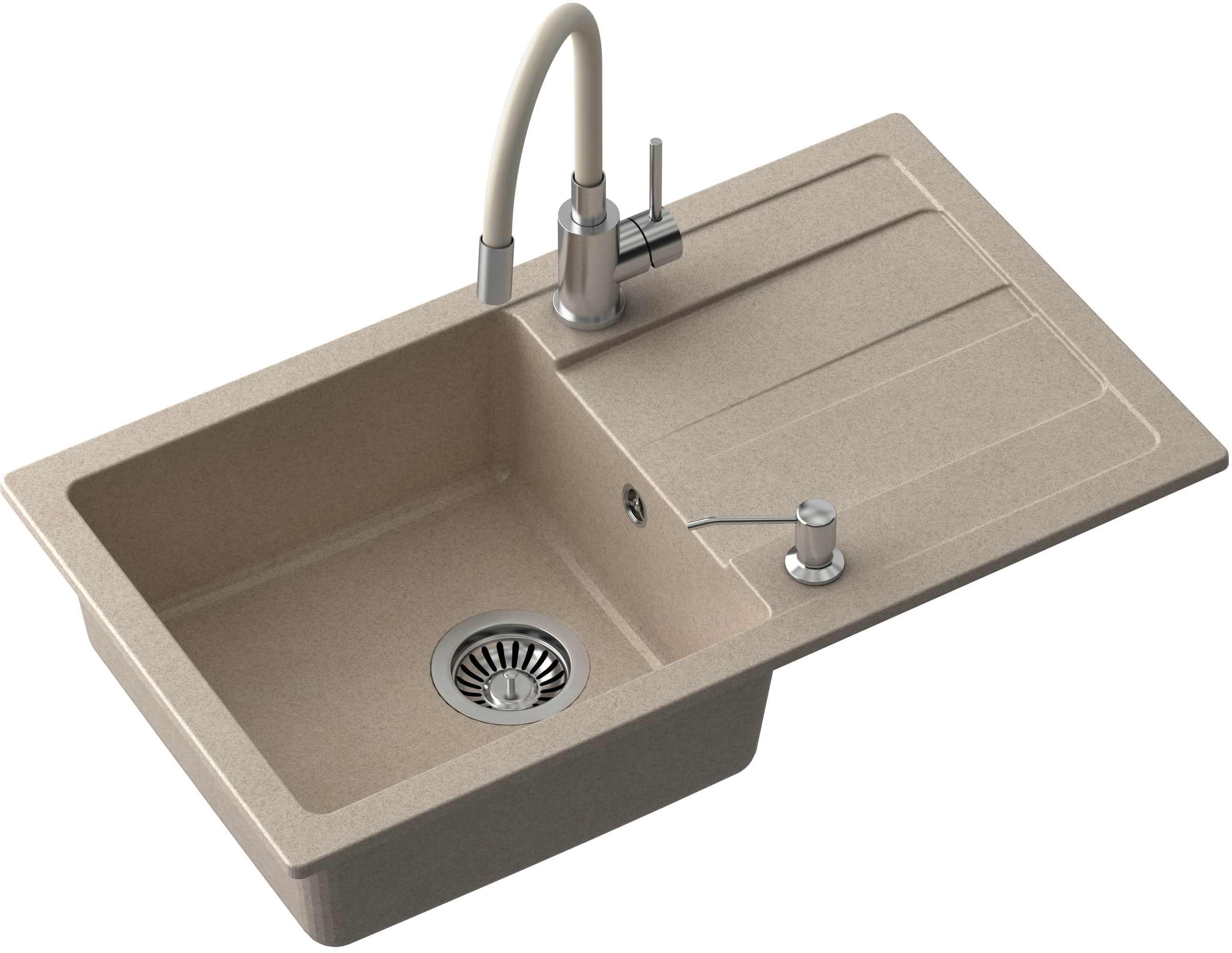 Quadron Ready Max spoelbak met kraan en dispenser beige/staal LA_TQ7744RMBEZ