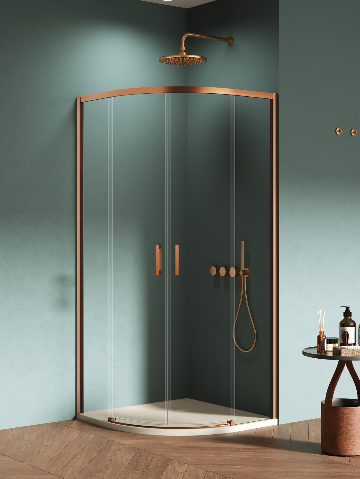 New Trendy Prime douchecabine 80x80 cm halfrond koper geborsteld/helder glas K-3590