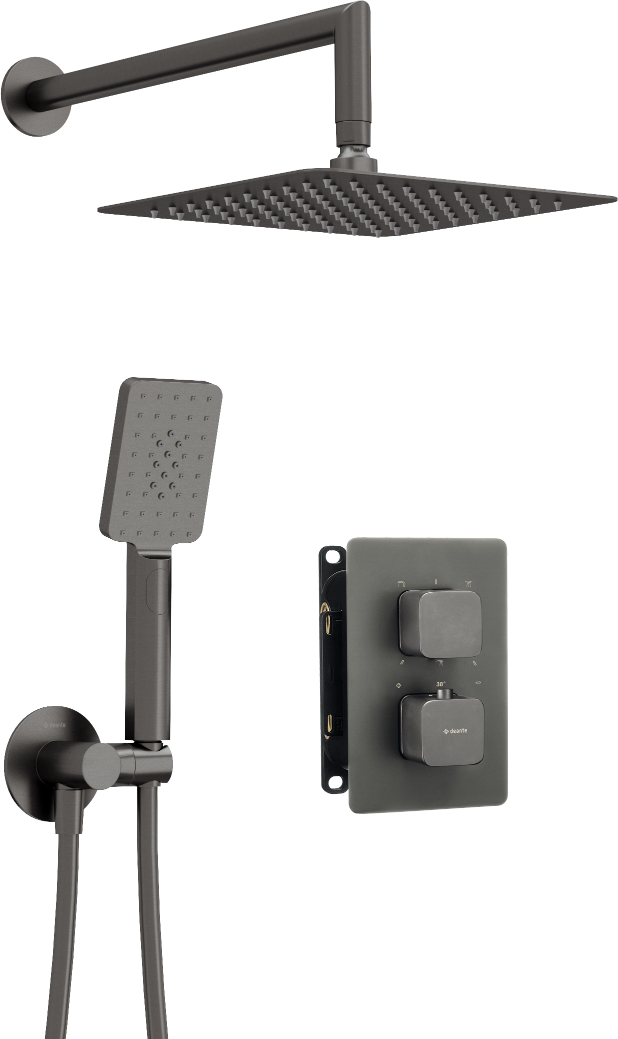 Deante Therm doucheset inbouw met thermostaat met regendouche grafiet BXY_ZDECT