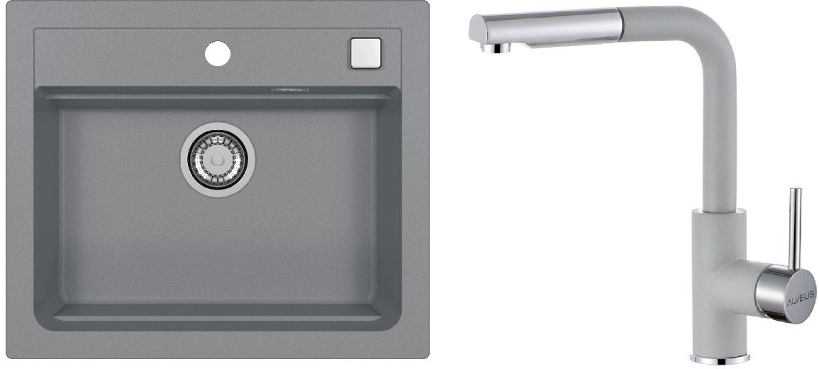 Set spoelbak van graniet Alveus Atrox 1131995, keukenkraan Alveus Siros 1129044