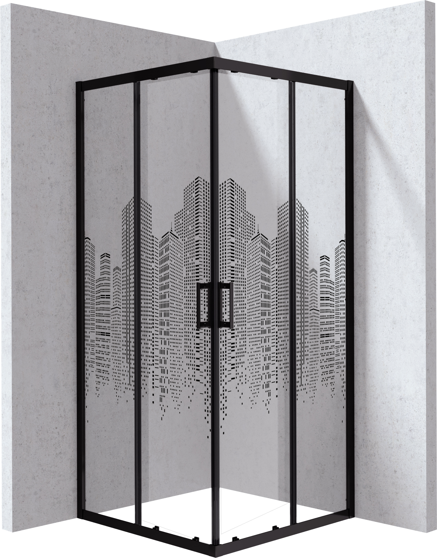 Deante Funkia Evo douchecabine 90x90 cm vierkant zwart mat/glas met patroon KYCND99P