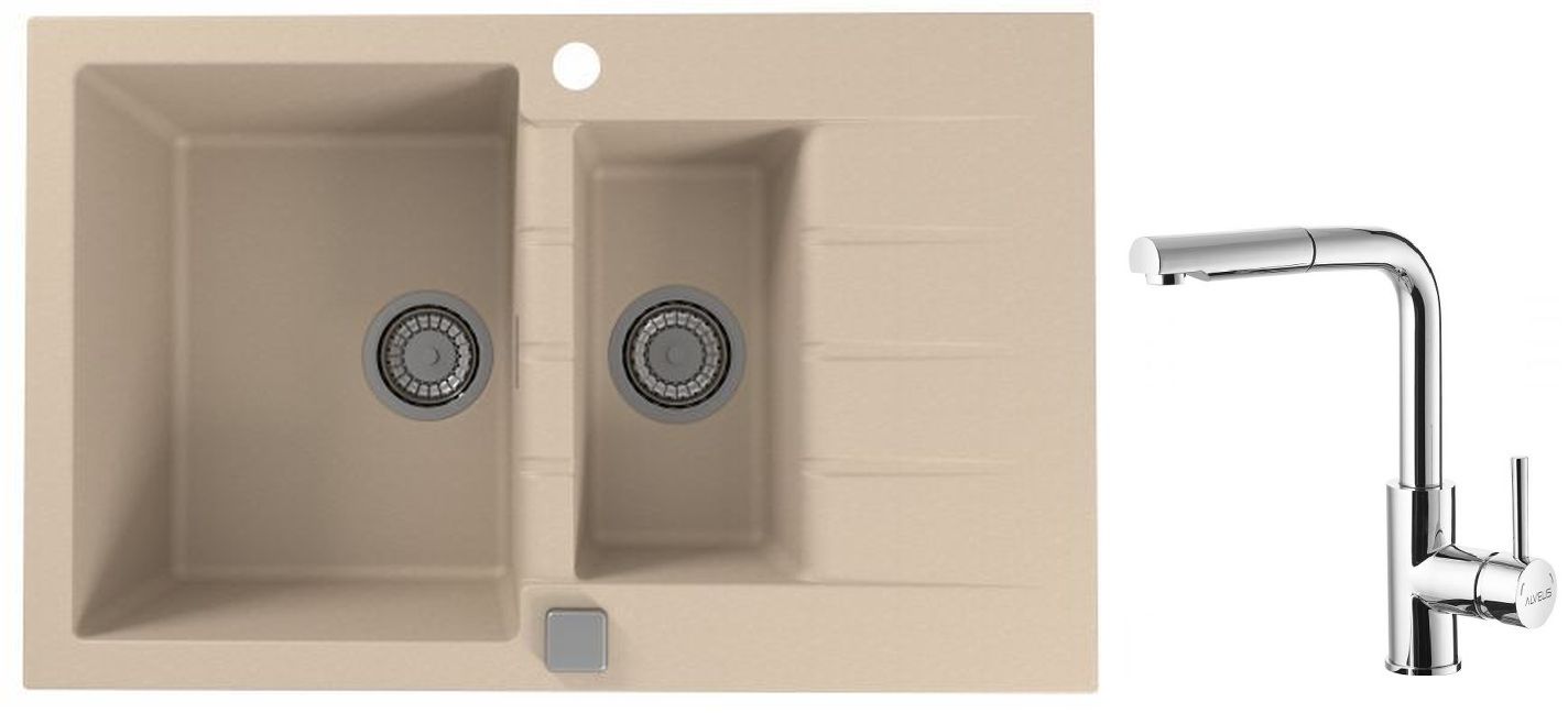 Set spoelbak van graniet Alveus Cadit 1131358, keukenkraan Alveus Siros 1129047