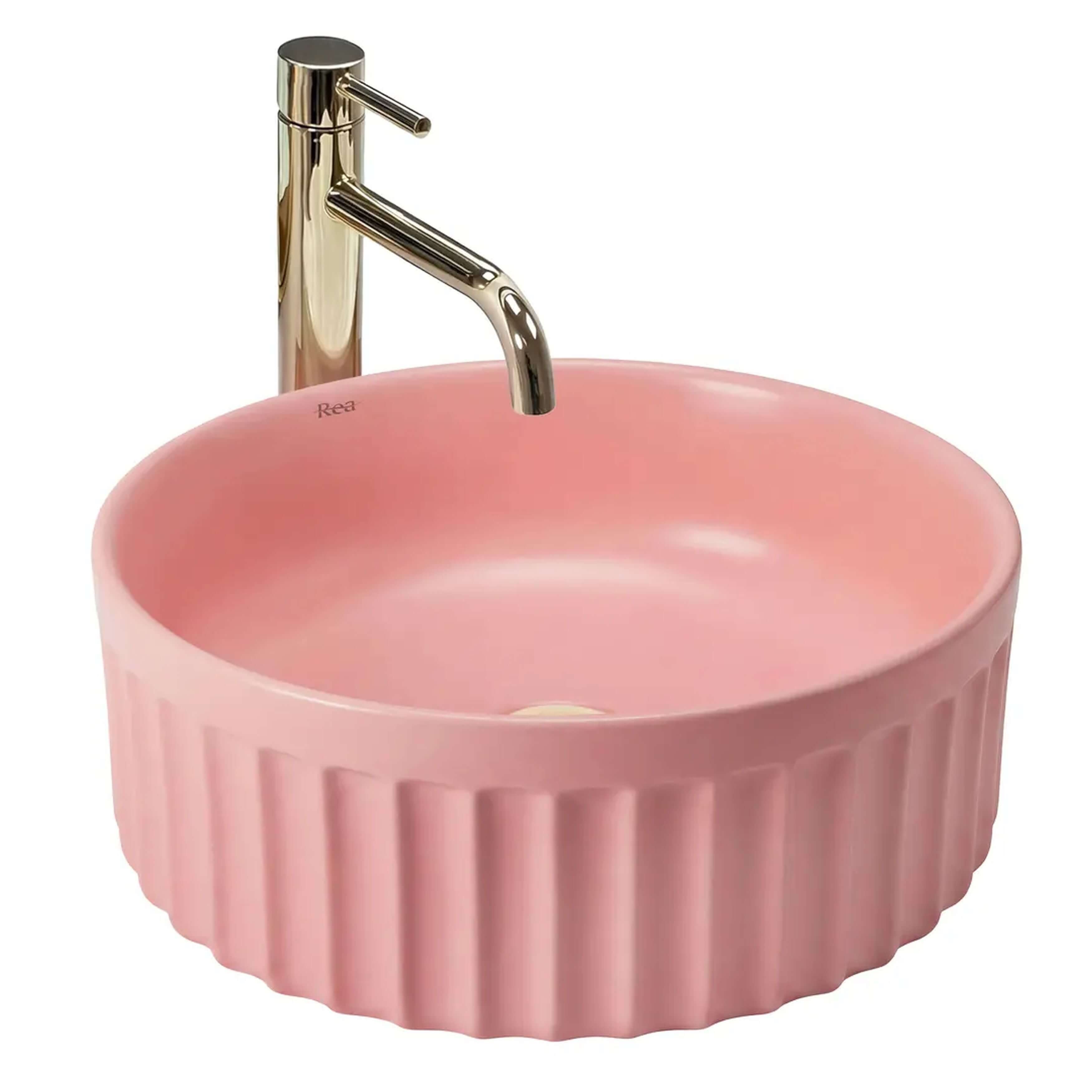 Rea Duo wastafel 38x38 cm rond opbouw roze mat REA-U3606