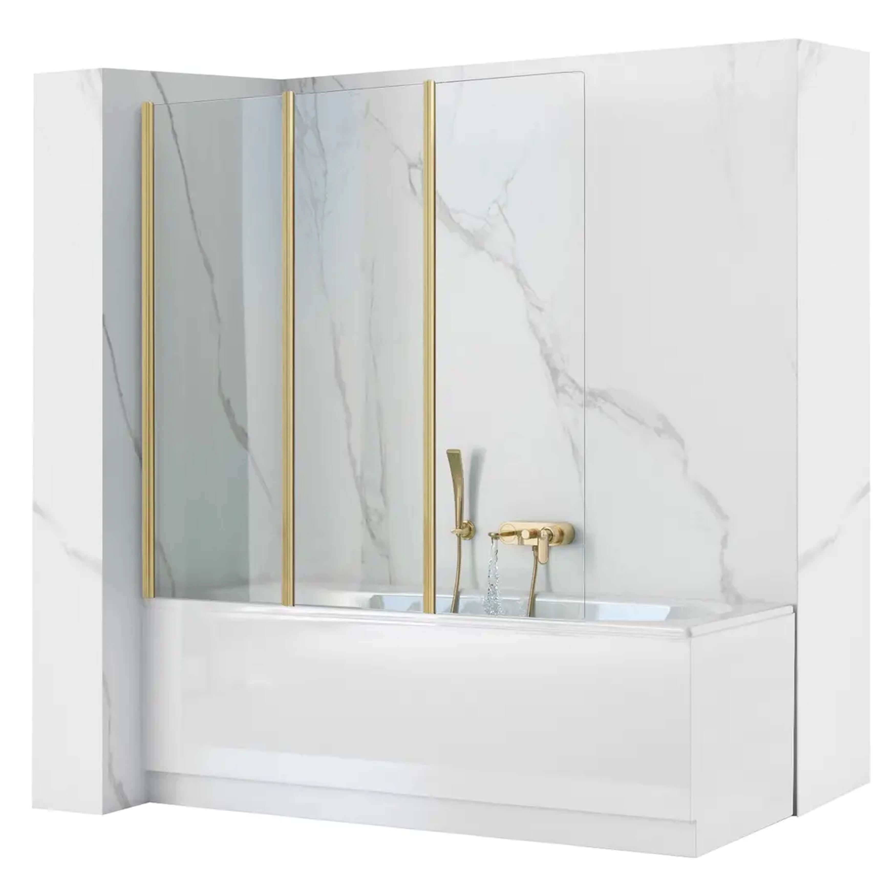 Rea Agat badscherm 120 cm driedelig koper geborsteld/helder glas REA-W2501