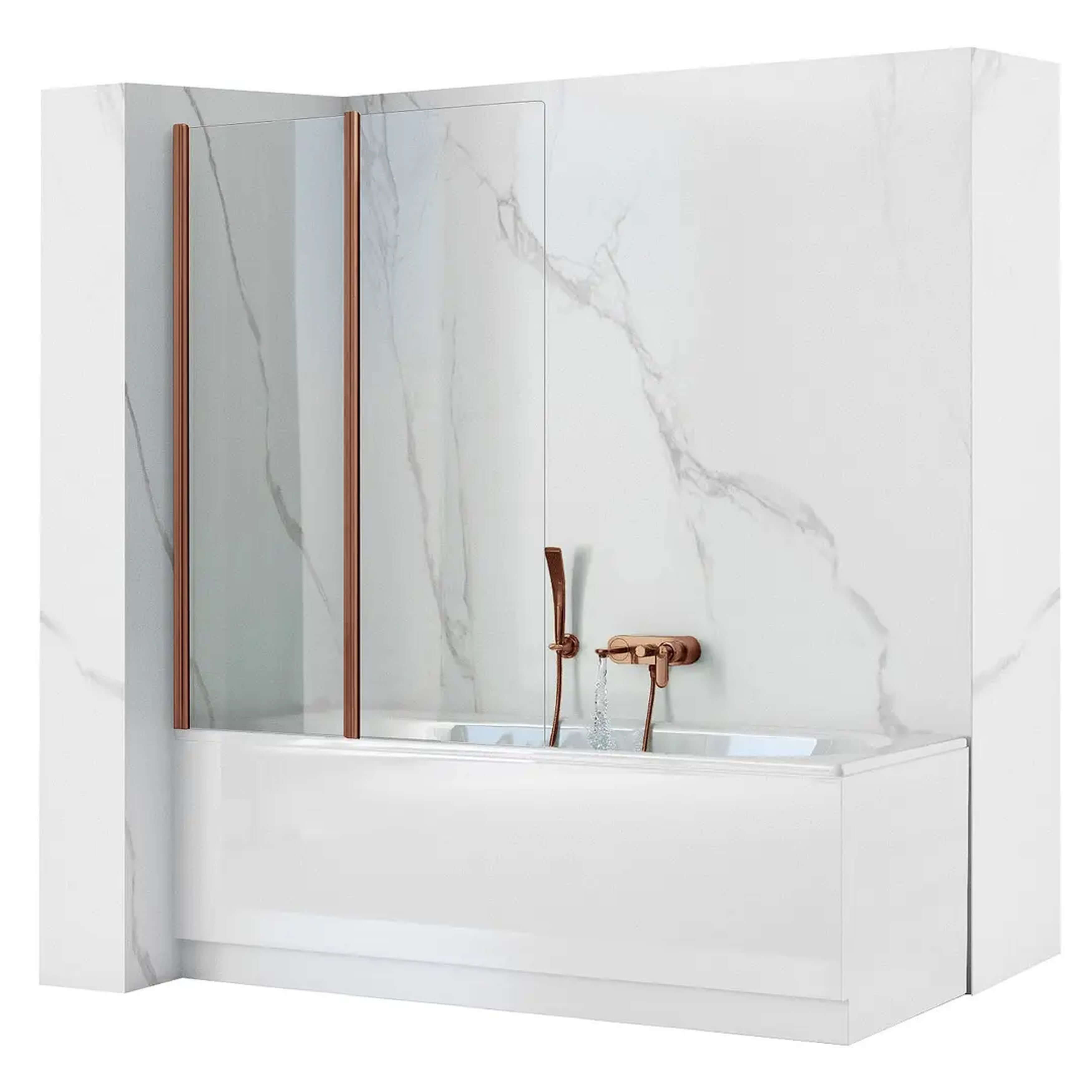 Rea Agat badscherm 80 cm tweedelig koper geborsteld/helder glas REA-W5696
