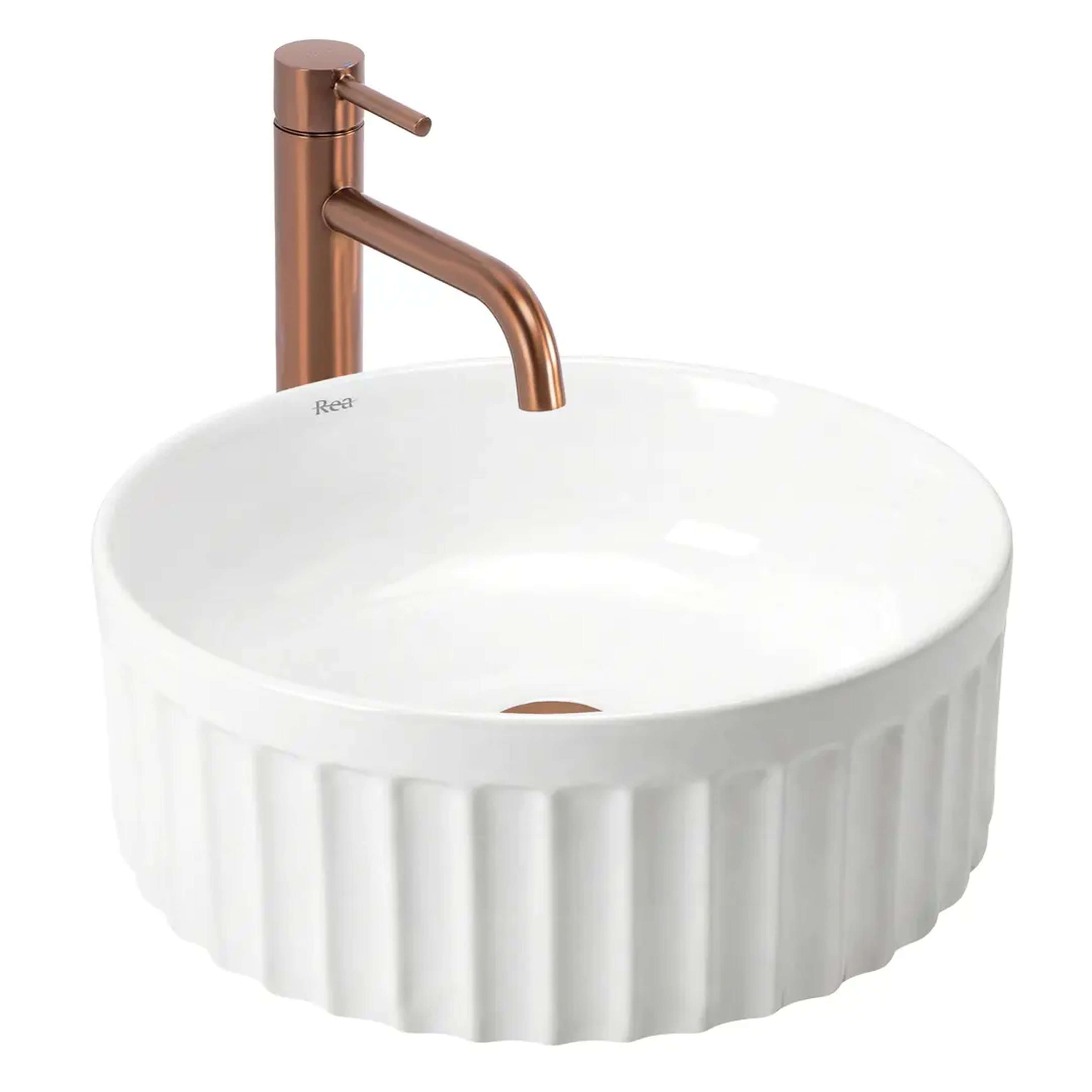 Rea Duo wastafel 38x38 cm rond opbouw wit glans REA-U3602